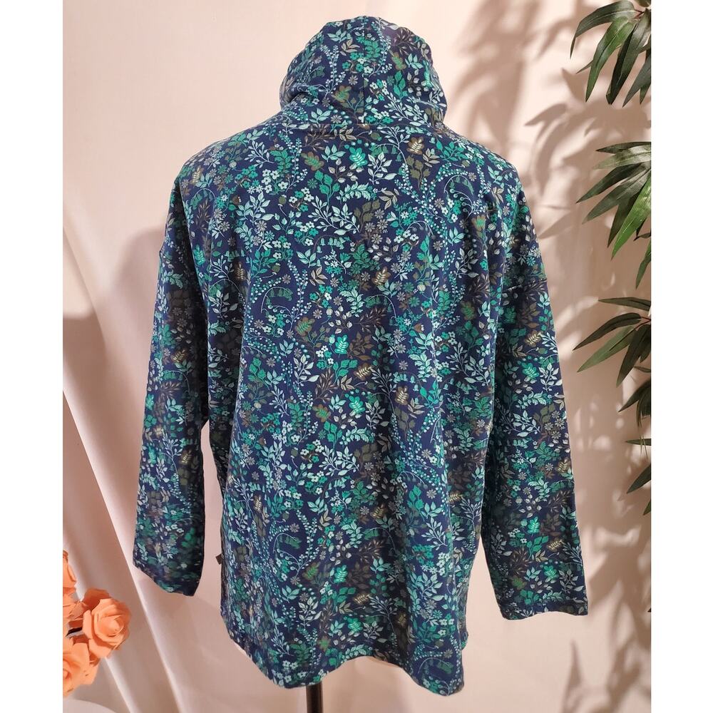 T by Talbots Floral Cowl Drawstring Sweatshirt Top Size 2XP Blue Stretch Cotton - Picture 3 of 10